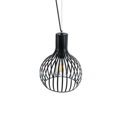 GloboStar® SCANDI 01386 Vintage Industrial Κρεμαστό Φωτιστικό Οροφής Μονόφωτο 1 x E27  Μαύρο Μεταλλικό Πλέγμα Φ23 x Υ30cm