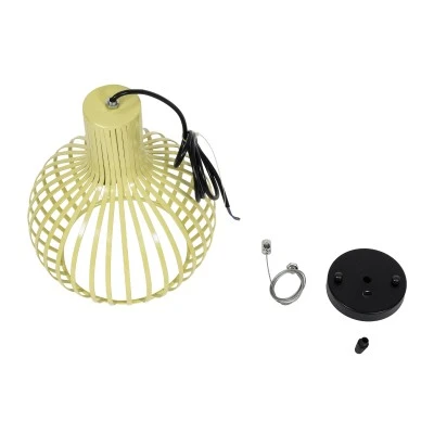 GloboStar® SCANDI 01387 Vintage Κρεμαστό Φωτιστικό Πλέγμα Μονόφωτο 1 x E27 IP20 Μπεζ Μέταλλο - Μ23 x Π23 x Υ30cm