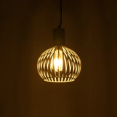 GloboStar® SCANDI 01387 Vintage Κρεμαστό Φωτιστικό Πλέγμα Μονόφωτο 1 x E27 IP20 Μπεζ Μέταλλο - Μ23 x Π23 x Υ30cm