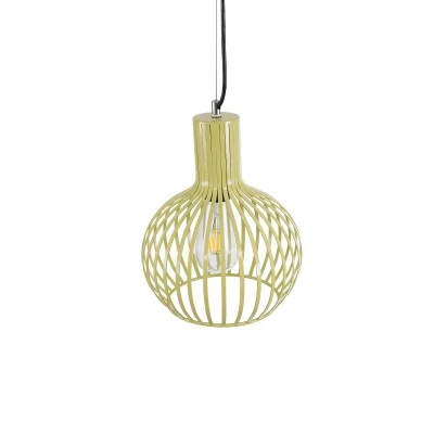 GloboStar® SCANDI 01387 Vintage Κρεμαστό Φωτιστικό Πλέγμα Μονόφωτο 1 x E27 IP20 Μπεζ Μέταλλο - Μ23 x Π23 x Υ30cm