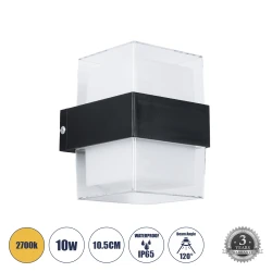 Μοντέρνα επιτοίχια απλίκα LED kelvo® EMPIRE 10W 1050lm IP65 θερμό λευκό 2700K διάφανο & μαύρο ματ 10.5x9x13cm