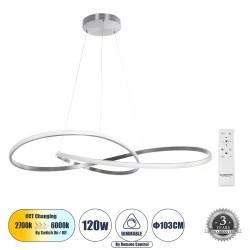 Κρεμαστό Φωτιστικό Design LED DEXTER CCT 120W 13440lm 300° AC 220-240V - Εναλλαγή Φωτισμού μέσω Τηλεχειριστηρίου All In One- Νίκελ Βούρτσας 