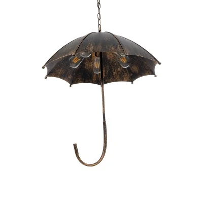 GloboStar® UMBRELLA 01406 Vintage Industrial Κρεμαστό Φωτιστικό Οροφής Πολύφωτο 5 x E27 Μαύρο Καφέ Σκουριά Μεταλλικό Φ58 x Υ60cm
