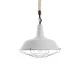 GloboStar® CRANE 01409 Vintage Industrial Κρεμαστό Φωτιστικό Οροφής Μονόφωτο 1 x E27 Λευκό Ματ Μεταλλικό Καμπάνα Πλέγμα με Μπεζ Σχοινί Φ36 x Υ31cm