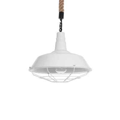 GloboStar® PUPPET 01412 Vintage Κρεμαστό Φωτιστικό Μονόφωτο Καμπάνα 1 x E27 IP20 Λευκό Μεταλλο με Μπεζ Σχοινί - Μ36 x Π36 x Y31cm