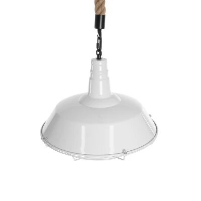 GloboStar® PUPPET 01412 Vintage Κρεμαστό Φωτιστικό Μονόφωτο Καμπάνα 1 x E27 IP20 Λευκό Μεταλλο με Μπεζ Σχοινί - Μ36 x Π36 x Y31cm