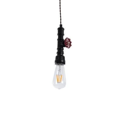 GloboStar® SPIGOT 01415 Vintage Industrial Κρεμαστό Φωτιστικό Οροφής Μονόφωτο 1 x E27 Μαύρο Μεταλλικό Μ5 x Π7.5 x Y20cm