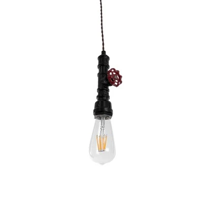 GloboStar® SPIGOT 01415 Vintage Industrial Κρεμαστό Φωτιστικό Οροφής Μονόφωτο 1 x E27 Μαύρο Μεταλλικό Μ5 x Π7.5 x Y20cm