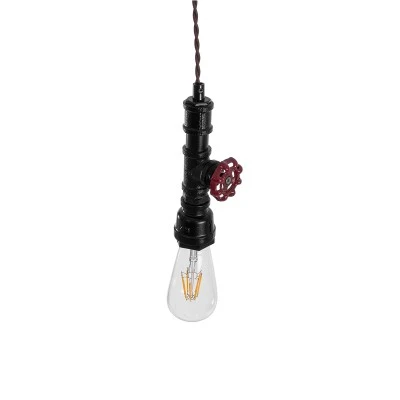 GloboStar® SPIGOT 01415 Vintage Industrial Κρεμαστό Φωτιστικό Οροφής Μονόφωτο 1 x E27 Μαύρο Μεταλλικό Μ5 x Π7.5 x Y20cm