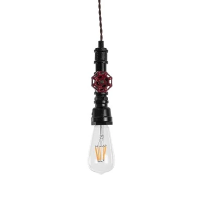GloboStar® SPIGOT 01415 Vintage Industrial Κρεμαστό Φωτιστικό Οροφής Μονόφωτο 1 x E27 Μαύρο Μεταλλικό Μ5 x Π7.5 x Y20cm