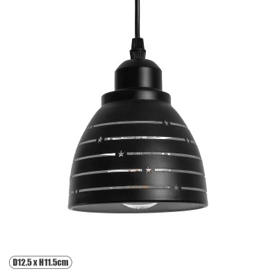 Μοντέρνο κρεμαστό φωτιστικό οροφής COOLIE Ε27 AC 220-240V Φ13 μεταλλικό μονόφωτο μαύρο λευκό καμπάνα με παράλληλες γραμμές