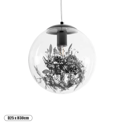 GloboStar® HARPER 01512 Μοντέρνο Κρεμαστό Φωτιστικό Μπάλα Μονόφωτο 1 x E27 IP20 Διάφανο Γυαλί με Μαύρο Μέταλλο - Μ25 x Π25 x Υ30cm