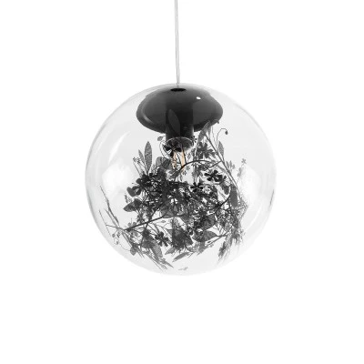 GloboStar® HARPER 01512 Μοντέρνο Κρεμαστό Φωτιστικό Μπάλα Μονόφωτο 1 x E27 IP20 Διάφανο Γυαλί με Μαύρο Μέταλλο - Μ25 x Π25 x Υ30cm