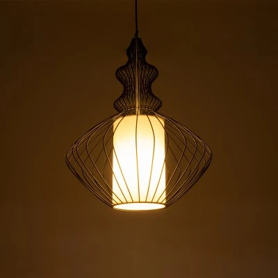 Κρεμαστό φωτιστικό οροφής LILY μονόφωτο Vintage Industrial μαύρο μεταλλικό πλέγμα & υφασμάτινο εσωτερικό καπέλο Φ40 1 x E27 AC 220-240V