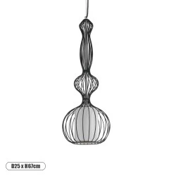 Κρεμαστό φωτιστικό LILY Vintage Industrial 1 x E27 μαύρο μεταλλικό με πλέγμα και υφασμάτινο εσωτερικό καπέλο Φ25 1 x E27 AC 220-240V