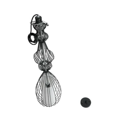 GloboStar® LILY 01561 Vintage Industrial Κρεμαστό Φωτιστικό Οροφής Μονόφωτο Μαύρο Μεταλλικό Πλέγμα και Υφασμάτινο Εσωτερικό Καπέλο Φ20 x Υ90cm