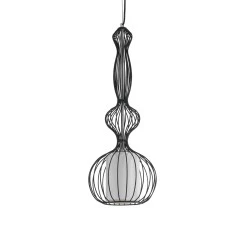 Κρεμαστό φωτιστικό LILY Vintage Industrial 1 x E27 μαύρο μεταλλικό με πλέγμα και υφασμάτινο εσωτερικό καπέλο Φ25 1 x E27 AC 220-240V