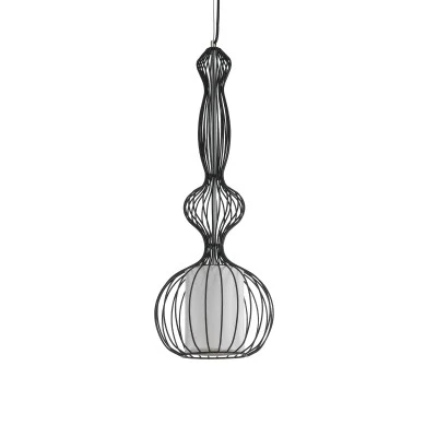 Κρεμαστό φωτιστικό LILY Vintage Industrial 1 x E27 μαύρο μεταλλικό με πλέγμα και υφασμάτινο εσωτερικό καπέλο Φ25 1 x E27 AC 220-240V