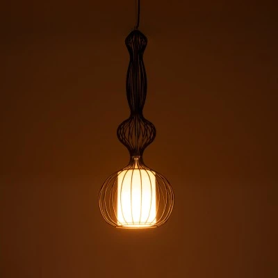 Κρεμαστό φωτιστικό LILY Vintage Industrial 1 x E27 μαύρο μεταλλικό με πλέγμα και υφασμάτινο εσωτερικό καπέλο Φ25 1 x E27 AC 220-240V