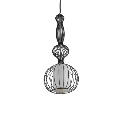 Κρεμαστό φωτιστικό LILY Vintage Industrial 1 x E27 μαύρο μεταλλικό με πλέγμα και υφασμάτινο εσωτερικό καπέλο Φ25 1 x E27 AC 220-240V