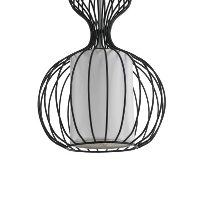 Κρεμαστό φωτιστικό LILY Vintage Industrial 1 x E27 μαύρο μεταλλικό με πλέγμα και υφασμάτινο εσωτερικό καπέλο Φ25 1 x E27 AC 220-240V