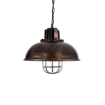 GloboStar® HARROW 01572 Vintage Industrial Κρεμαστό Φωτιστικό Οροφής Μονόφωτο 1 x E27 Καφέ Σκουριά Μεταλλικό Πλέγμα Φ33 x Υ32cm