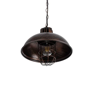 GloboStar® HARROW 01572 Vintage Industrial Κρεμαστό Φωτιστικό Οροφής Μονόφωτο 1 x E27 Καφέ Σκουριά Μεταλλικό Πλέγμα Φ33 x Υ32cm