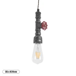Vintage Κρεμαστό Φωτιστικό Οροφής με Ντουί 1 x E27 AC 220-240V IP20 - Ασημί & Κόκκινο - Μ5 x Π5 x Y20cm