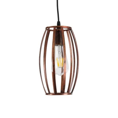GloboStar® ZEBRA 01639 Vintage Industrial Κρεμαστό Φωτιστικό Οροφής Μονόφωτο Καφέ Σκουριά Μεταλλικό Πλέγμα Φ15 x Υ25cm