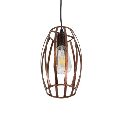 GloboStar® ZEBRA 01639 Vintage Industrial Κρεμαστό Φωτιστικό Οροφής Μονόφωτο Καφέ Σκουριά Μεταλλικό Πλέγμα Φ15 x Υ25cm