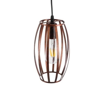 GloboStar® ZEBRA 01639 Vintage Industrial Κρεμαστό Φωτιστικό Οροφής Μονόφωτο Καφέ Σκουριά Μεταλλικό Πλέγμα Φ15 x Υ25cm