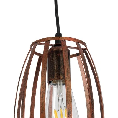 GloboStar® ZEBRA 01639 Vintage Industrial Κρεμαστό Φωτιστικό Οροφής Μονόφωτο Καφέ Σκουριά Μεταλλικό Πλέγμα Φ15 x Υ25cm