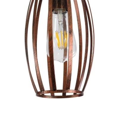 GloboStar® ZEBRA 01639 Vintage Industrial Κρεμαστό Φωτιστικό Οροφής Μονόφωτο Καφέ Σκουριά Μεταλλικό Πλέγμα Φ15 x Υ25cm
