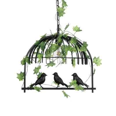 GloboStar® NEST 01640 Vintage Κρεμαστό Φωτιστικό Φιγούρα Μονόφωτο 1 x E27 IP20 Μαύρο Μέταλλο με Πράσινο Πλαστικό - Μ48 x Π38 x Y40cm