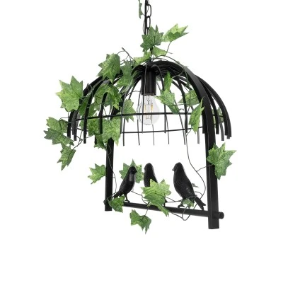 GloboStar® NEST 01640 Vintage Κρεμαστό Φωτιστικό Φιγούρα Μονόφωτο 1 x E27 IP20 Μαύρο Μέταλλο με Πράσινο Πλαστικό - Μ48 x Π38 x Y40cm