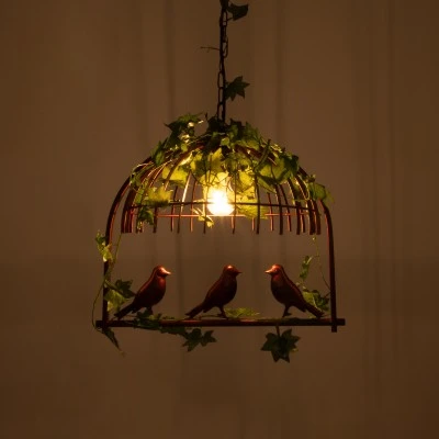 GloboStar® NEST 01642 Vintage Κρεμαστό Φωτιστικό Φιγούρα Μονόφωτο 1 x E27 IP20 Χάλκινο Μέταλλο με Πράσινο Πλαστικό - Μ48 x Π38 x Y40cm