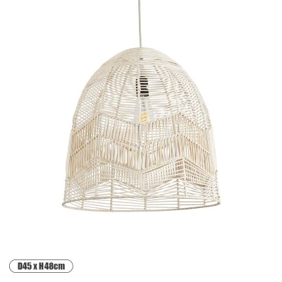 GloboStar® ALOHA 01751 Boho Κρεμαστό Φωτιστικό Καμπάνα Μονόφωτο 1 x E27 IP20 Μπεζ Σχοινί - Μ45 x Π45 x Y48cm