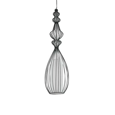 GloboStar® LILY 01561 Vintage Industrial Κρεμαστό Φωτιστικό Οροφής Μονόφωτο Μαύρο Μεταλλικό Πλέγμα και Υφασμάτινο Εσωτερικό Καπέλο Φ20 x Υ90cm
