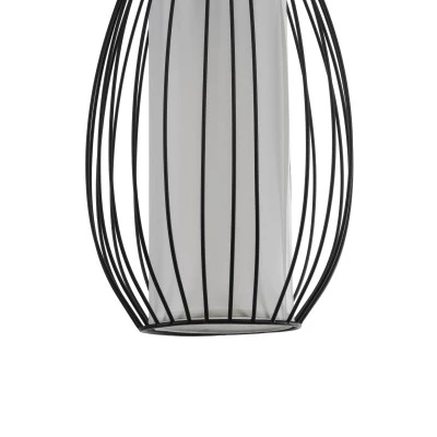 GloboStar® LILY 01561 Vintage Industrial Κρεμαστό Φωτιστικό Οροφής Μονόφωτο Μαύρο Μεταλλικό Πλέγμα και Υφασμάτινο Εσωτερικό Καπέλο Φ20 x Υ90cm