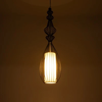 GloboStar® LILY 01561 Vintage Industrial Κρεμαστό Φωτιστικό Οροφής Μονόφωτο Μαύρο Μεταλλικό Πλέγμα και Υφασμάτινο Εσωτερικό Καπέλο Φ20 x Υ90cm