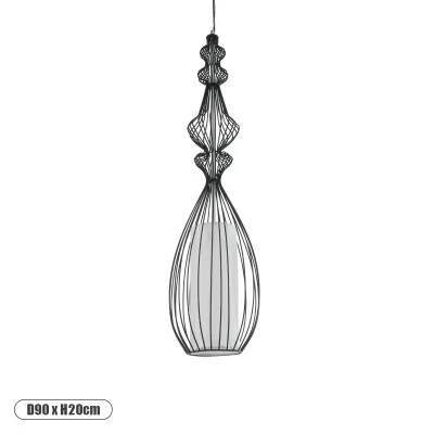 GloboStar® LILY 01561 Vintage Industrial Κρεμαστό Φωτιστικό Οροφής Μονόφωτο Μαύρο Μεταλλικό Πλέγμα και Υφασμάτινο Εσωτερικό Καπέλο Φ20 x Υ90cm