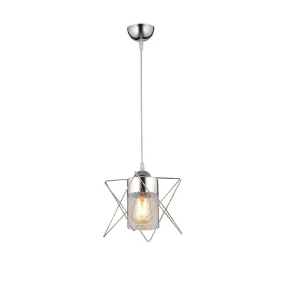 GloboStar® PLEX 202-0038 Μοντέρνο Κρεμαστό Φωτιστικό Πλέγμα Μονόφωτο 1 x E27 IP20 Ασημί Μέταλλο με Διάφανο Γυαλί - Μ20 x Π20 x Υ70cm