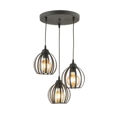 GLOBOSTAR® LUSE 202-0049 MODERN PENDANT GRID LIGHT 3 X E27 IP20 BLACK METAL - L30 X W30 X H70CM