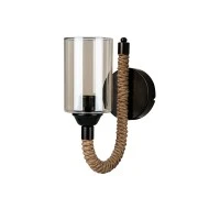Φωτιστικό  RIFT Vintage επιτοίχιο  με σχοινί μονόφωτο 1 x E27 μαύρο μέταλλο μπεζ με φιμέ γυαλί Μ22.5 x Π22.5 x Υ28.5cm