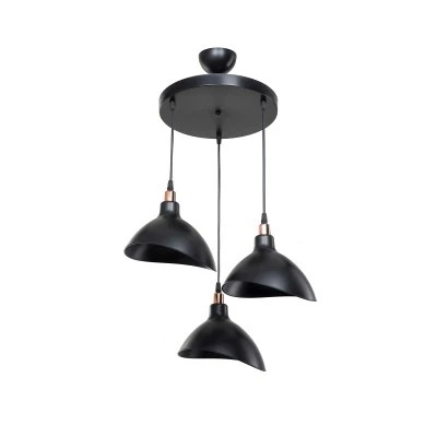 GloboStar® RIVE 203-0144 Vintage Κρεμαστό Φωτιστικό Καμπάνα Τρίφωτο 3 x E27 IP20 Μαύρο με Χρυσό Πλαστικό - Μ45 x Π45 x Υ80cm