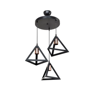 GloboStar® TRIANGLE 203-0162 Vintage Κρεμαστό Φωτιστικό Καμπάνα Τρίφωτο 3 x E27 IP20 Μαύρο με Χρυσό Πλαστικό - Μ50 x Π50 x Υ80cm