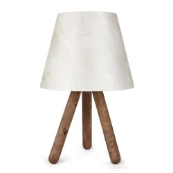 Μοντέρνο επιτραπέζιο φωτιστικό πορτατίφ σειρά CAP μονόφωτο 1 x E27 IP20 καρυδί ξύλο με λευκό ύφασμα - Μ22 x Π22 x Υ33cm