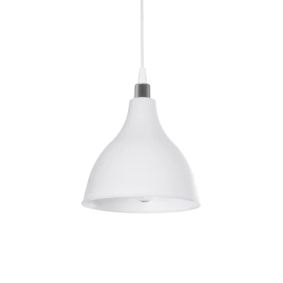 GloboStar® RADE 203-0126 Μοντέρνο Κρεμαστό Φωτιστικό Καμπάνα Μονόφωτο 1 x E27 IP20 Λευκό με Ασημί Πλαστικό - Μ17.5 x Π17.5 x Υ56cm