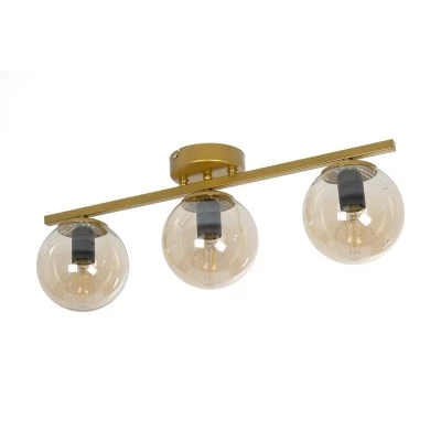 Vintage τρίφωτο φωτιστικό οροφής RADIAM με ντουί 3xE27 AC 220-240V IP20 χρυσό-μελί 61x15x19cm