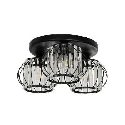 Vintage τρίφωτο φωτιστικό οροφής ILLUME με ντουί 3xE27 AC 220-240V IP20 μαύρο & διάφανο 50x50x19cm